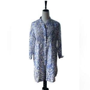 Coldwater Creek Linen Floral Paisley Pintuck Tunic Top